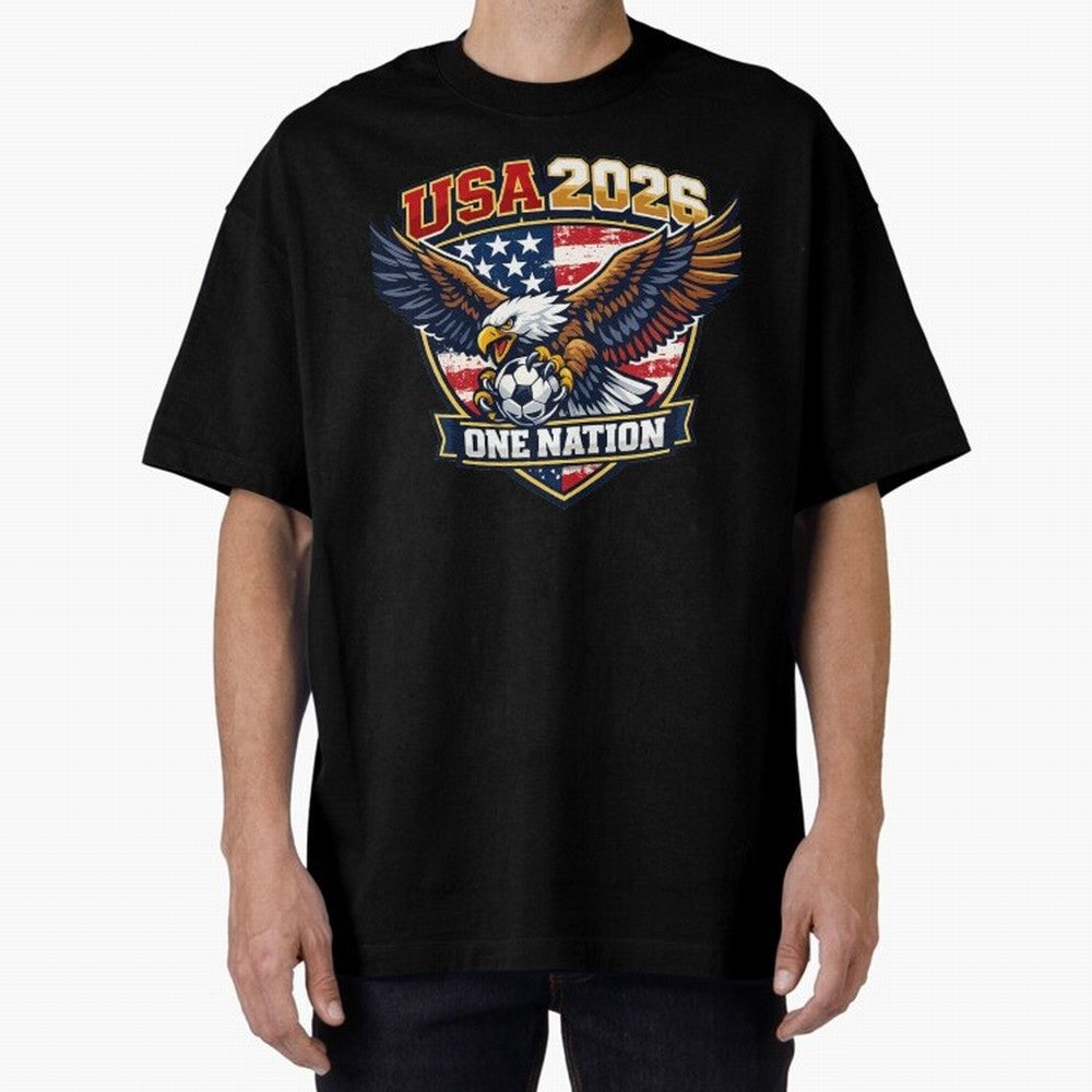 USA Canada Mexico Soccer Cup Oversized T-Shirt Show Your Love for Global Football Passion for FIFA World Cup 2026 Group Stage, Driven by Messi, France, Football Festival Excitement, Trophy Ambitions, Country Rivalries and Star Player Buzz; Ideal
