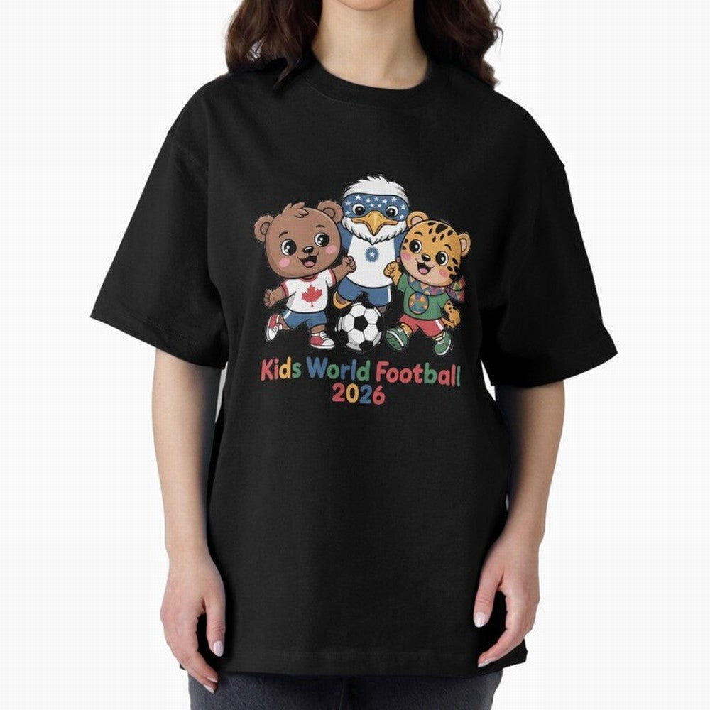 Kids World Football Friends 2026 ¨C Cute Cartoon Soccer Characters for Children Oversized T-Shirt Bring World Football Passion into Match Day Hype around FIFA World Cup 2026 Group Stage, Haaland, France and Portugal, Champion Mindset, Group Stage
