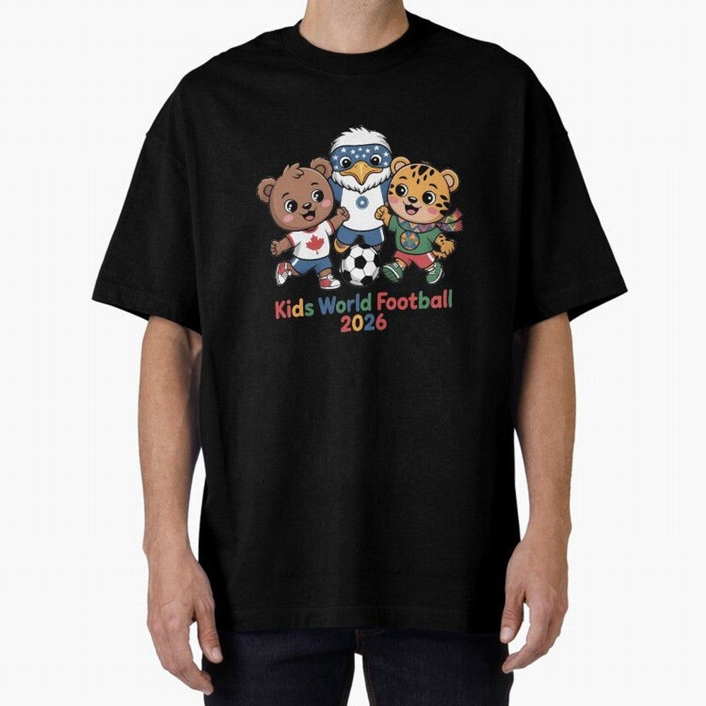 Kids World Football Friends 2026 ¨C Cute Cartoon Soccer Characters for Children Oversized T-Shirt Bring World Football Passion into Match Day Hype around FIFA World Cup 2026 Group Stage, Haaland, France and Portugal, Champion Mindset, Group Stage