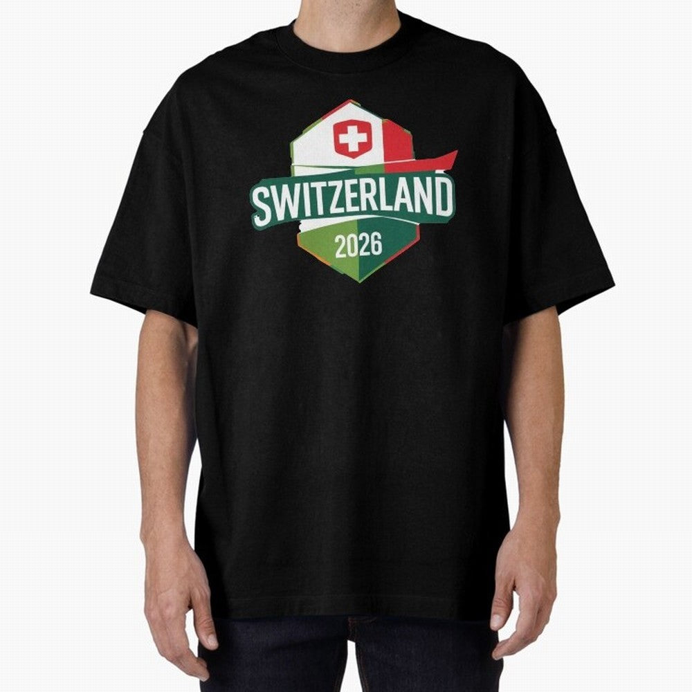 Switzerland WC2026 Oversized T-Shirt Experience FIFA World Cup 2026 USA Canada Mexico for Fans of Messi and Cristiano Ronaldo and Spain and Netherlands, Bringing Vintage Soccer Flavor, Modern Football Stars, National Flags and Final Night Emotion;