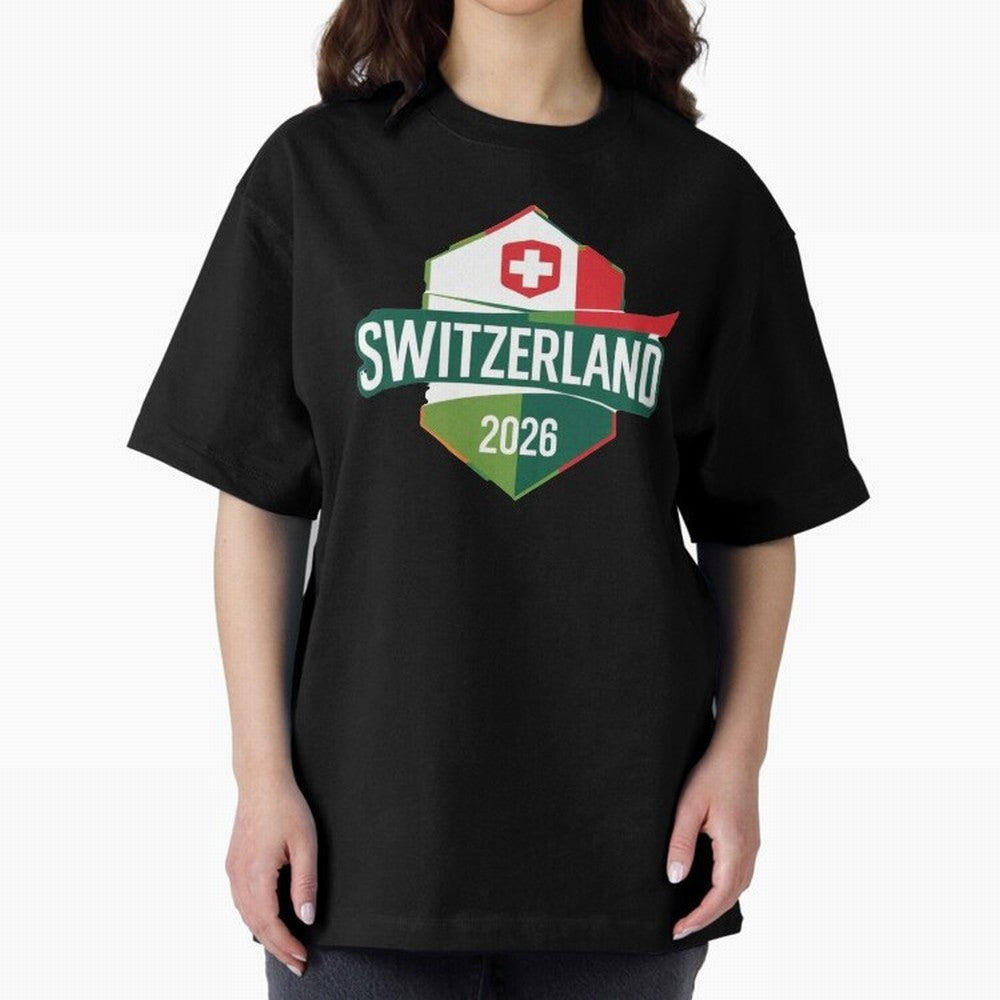Switzerland WC2026 Oversized T-Shirt Experience FIFA World Cup 2026 USA Canada Mexico for Fans of Messi and Cristiano Ronaldo and Spain and Netherlands, Bringing Vintage Soccer Flavor, Modern Football Stars, National Flags and Final Night Emotion;