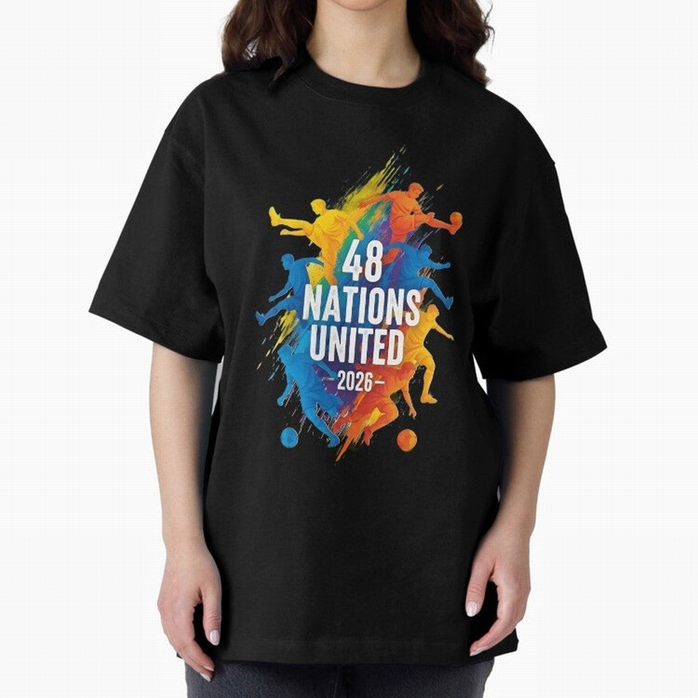The Unity of World Football Oversized T-Shirt Fuel Your Fan Pride for FIFA World Cup 2026 for Fans of Messi, Neymar and Mbappe and Netherlands, Bringing Vintage Soccer Flavor, Modern Football Stars, National Flags and Final Night Emotion; Created
