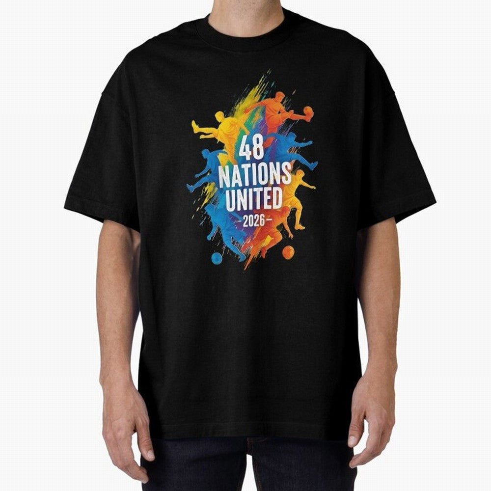 The Unity of World Football Oversized T-Shirt Fuel Your Fan Pride for FIFA World Cup 2026 for Fans of Messi, Neymar and Mbappe and Netherlands, Bringing Vintage Soccer Flavor, Modern Football Stars, National Flags and Final Night Emotion; Created