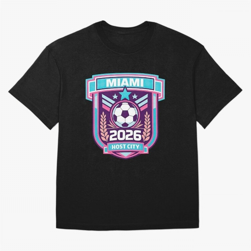 Miami 2026 Host City Emblem Welcoming the World Cup Oversized T-Shirt Honor Champions and Dreams in FIFA World Cup 2026 Group Stage for Fans of CR7 and Argentina, France and Brazil, Bringing Goal Celebration Energy, Supporter Heritage, Football
