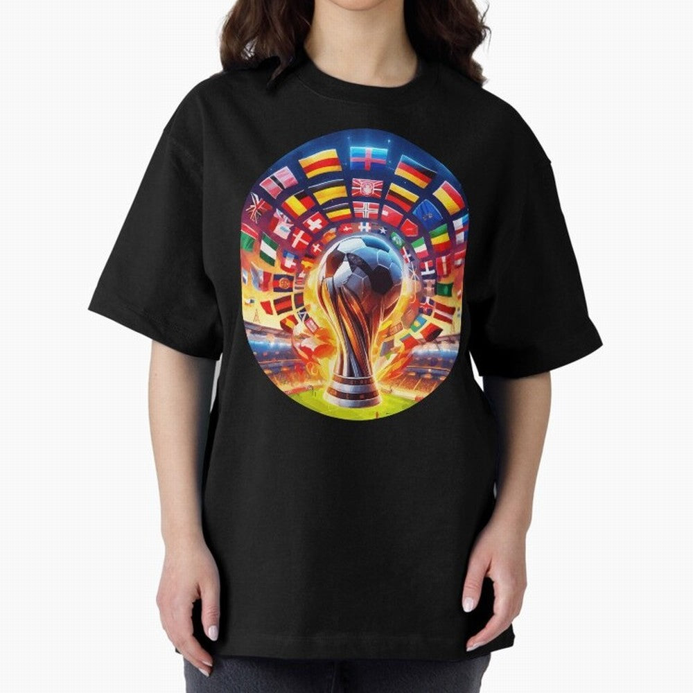 Global Football Fever (The Road to Victory) Oversized T-Shirt Follow the FIFA World Cup 2026 USA Canada Mexico Journey through Messi, Neymar and Mbappe Highlights, Argentina and Brazil Pride, Vintage Soccer Flavor, Modern Football Stars, National