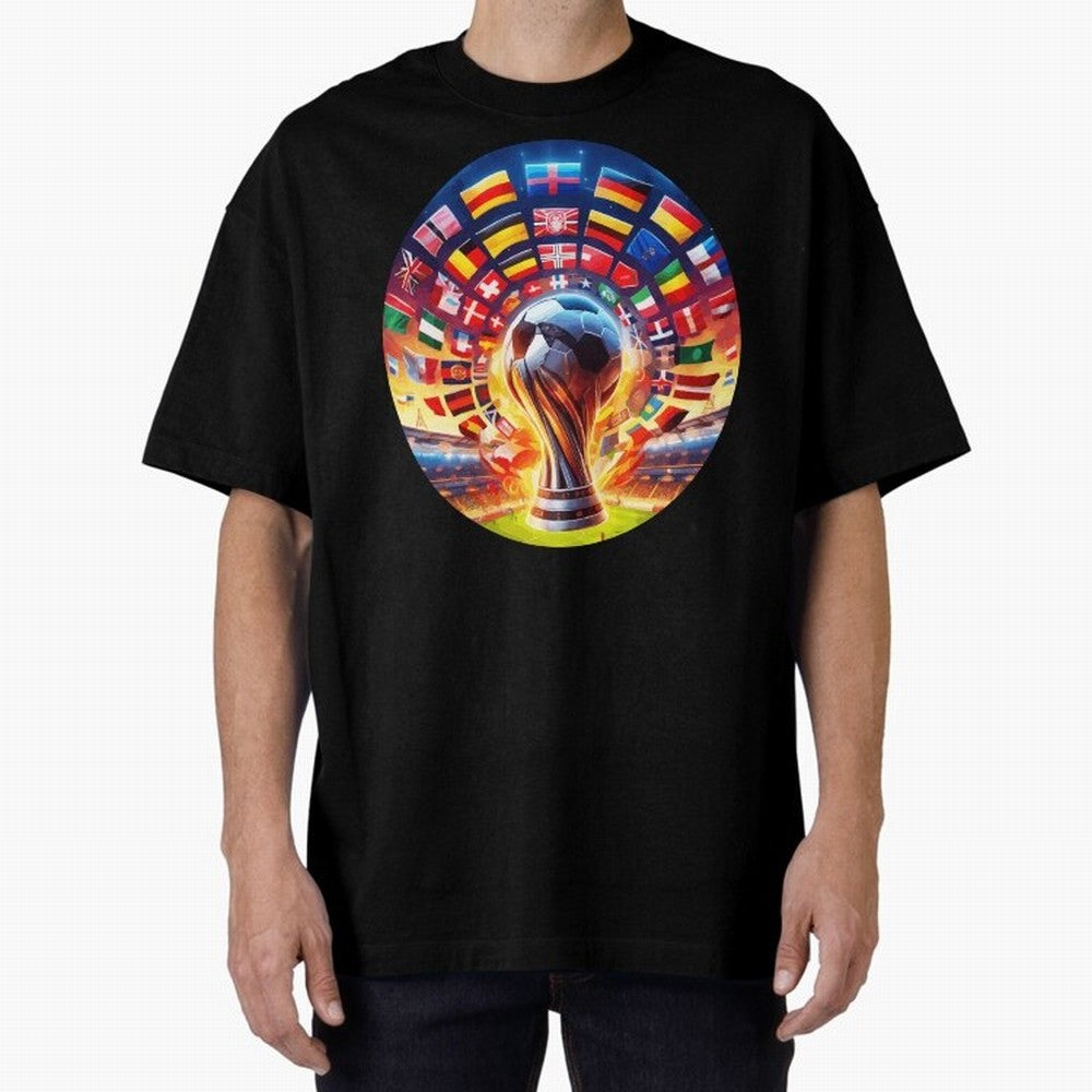 Global Football Fever (The Road to Victory) Oversized T-Shirt Follow the FIFA World Cup 2026 USA Canada Mexico Journey through Messi, Neymar and Mbappe Highlights, Argentina and Brazil Pride, Vintage Soccer Flavor, Modern Football Stars, National