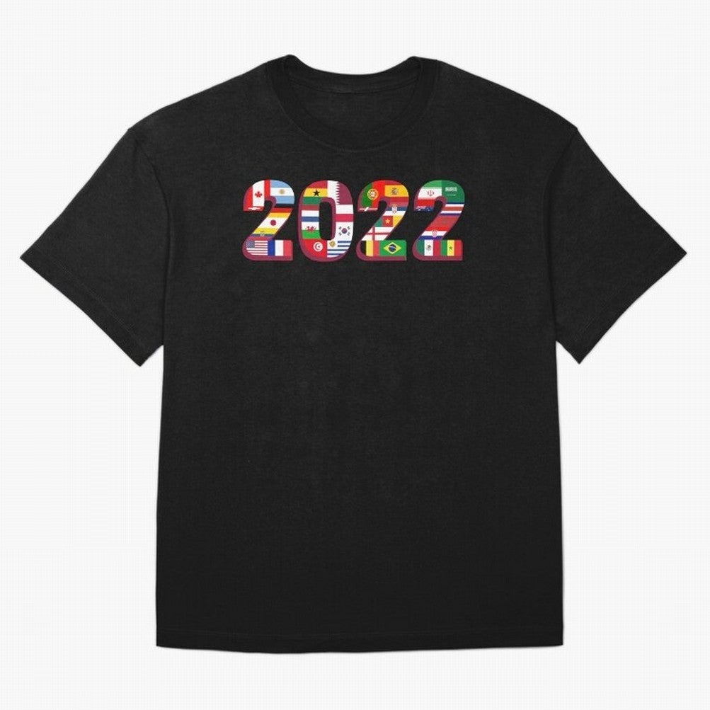 Flags of the 32 Teams that Played in Qatar in 2022 for Football Fans Oversized T-Shirt Make the Season About Global Football Passion for FIFA World Cup 2026, Featuring Messi, Brazil, Portugal and Argentina, Football Festival Excitement, Trophy