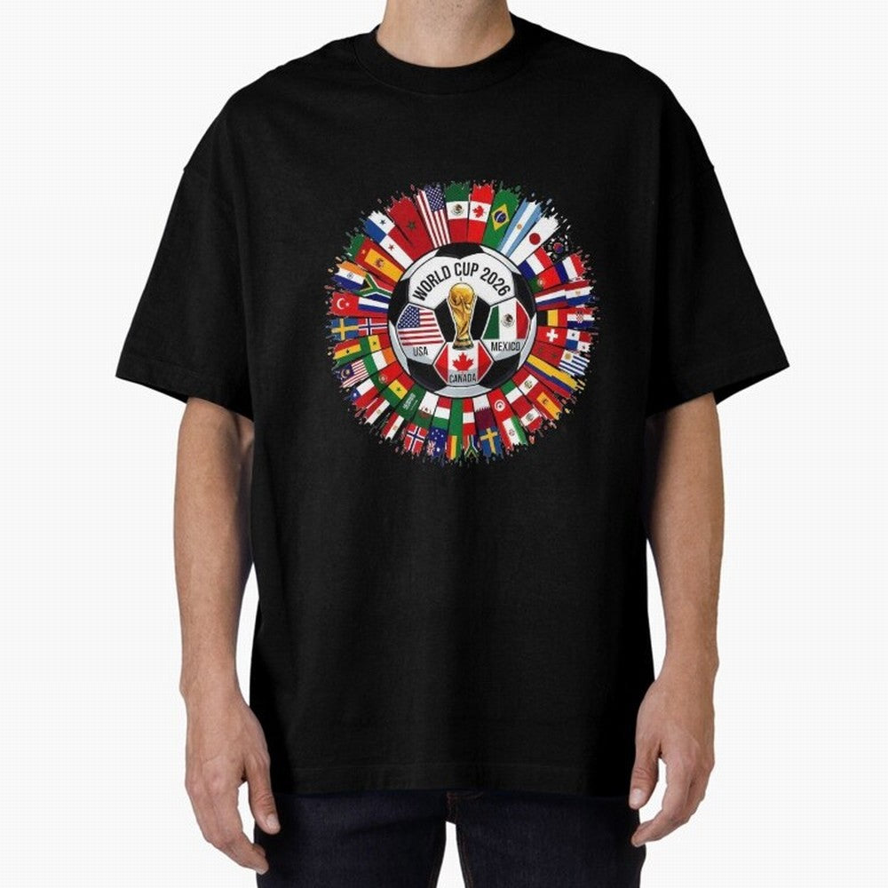 USA Canada Mexico 2026 Football Celebration Fan Art Oversized T-Shirt Get Ready for Match Day Hype around FIFA World Cup 2026, Mbappe and Neymar, England, Fan Favorite Moments, National Team Passion, Big Match Drama and Soccer History; Made for
