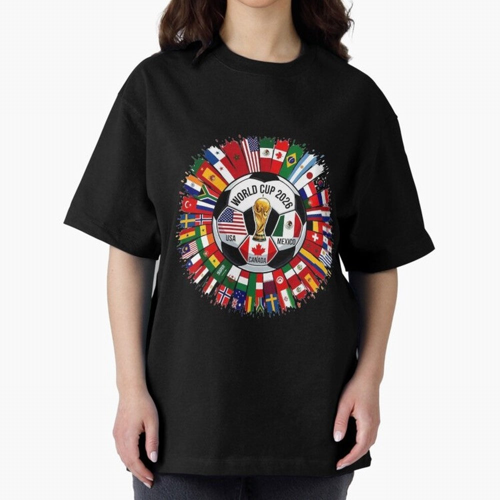 USA Canada Mexico 2026 Football Celebration Fan Art Oversized T-Shirt Get Ready for Match Day Hype around FIFA World Cup 2026, Mbappe and Neymar, England, Fan Favorite Moments, National Team Passion, Big Match Drama and Soccer History; Made for
