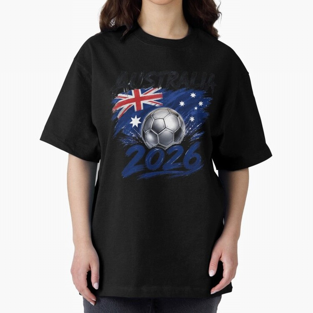 Australia Soccer 2026: Grunge Flag & Football Pride Oversized T-Shirt Show Your Love for FIFA World Cup 2026 Group Stage for Fans of Messi, CR7 and Mbappe and Brazil, Portugal and Argentina, Bringing Championship Spirit, Famous Goals, Roaring