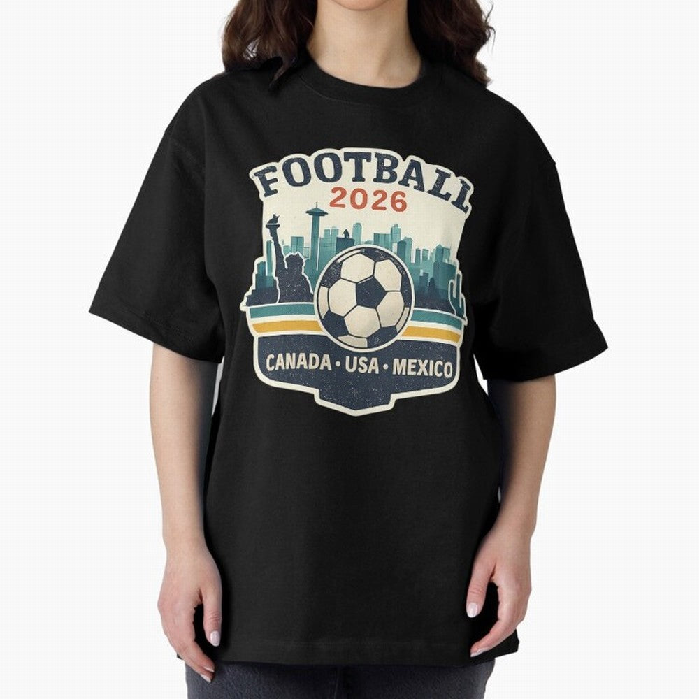 Football 2026 One World One Goal Oversized T-Shirt Show Support during Global Football Passion for FIFA World Cup 2026, Driven by Cristiano Ronaldo, Argentina and Brazil, Championship Spirit, Famous Goals, Roaring Crowds and International Football
