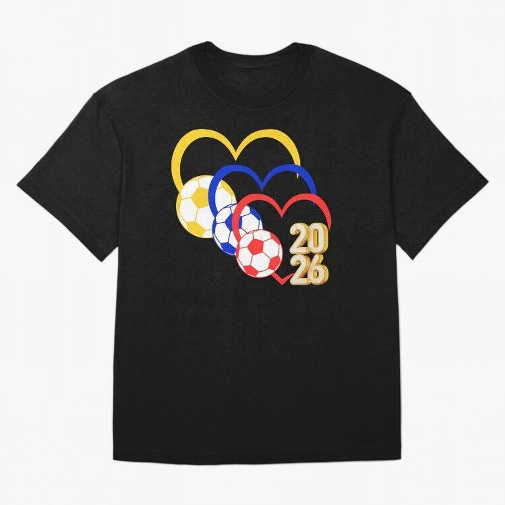 Football 2026 Hearts Colombia Sports Design Oversized T-Shirt Live the Energy of FIFA World Cup 2026 Group Stage for Fans of Messi and Brazil, Bringing Soccer Culture, Superstar Moments, National Team Dreams and Competitive Fire; Perfect for