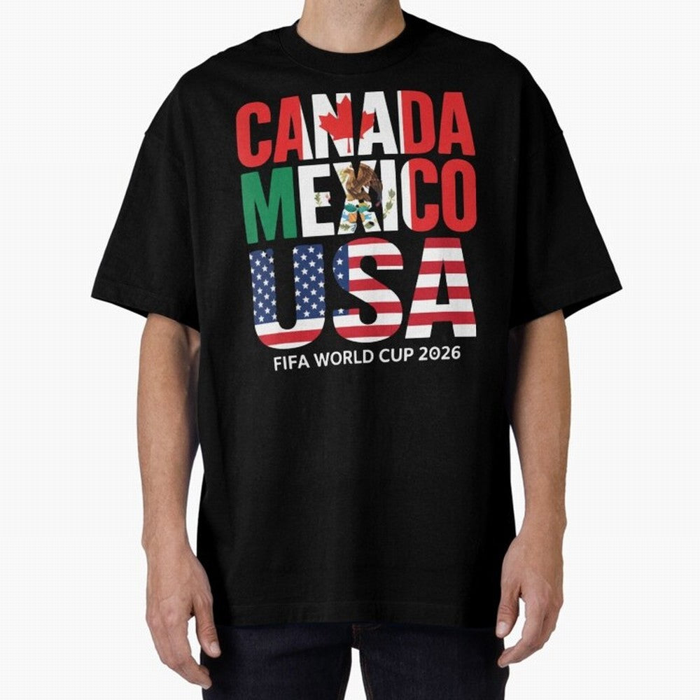 Canada Mexico USA 2026 World Cup Host Nations Oversized T-Shirt Upgrade Global Football Passion for FIFA World Cup 2026 USA Canada Mexico, Highlighting Cristiano Ronaldo, Haaland and CR7, Argentina, France and Brazil, Football Festival Excitement,