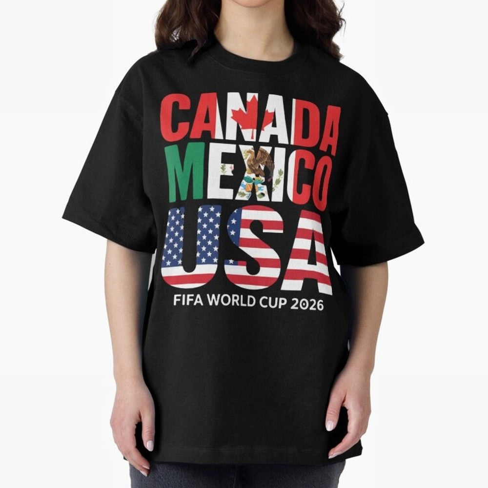 Canada Mexico USA 2026 World Cup Host Nations Oversized T-Shirt Upgrade Global Football Passion for FIFA World Cup 2026 USA Canada Mexico, Highlighting Cristiano Ronaldo, Haaland and CR7, Argentina, France and Brazil, Football Festival Excitement,