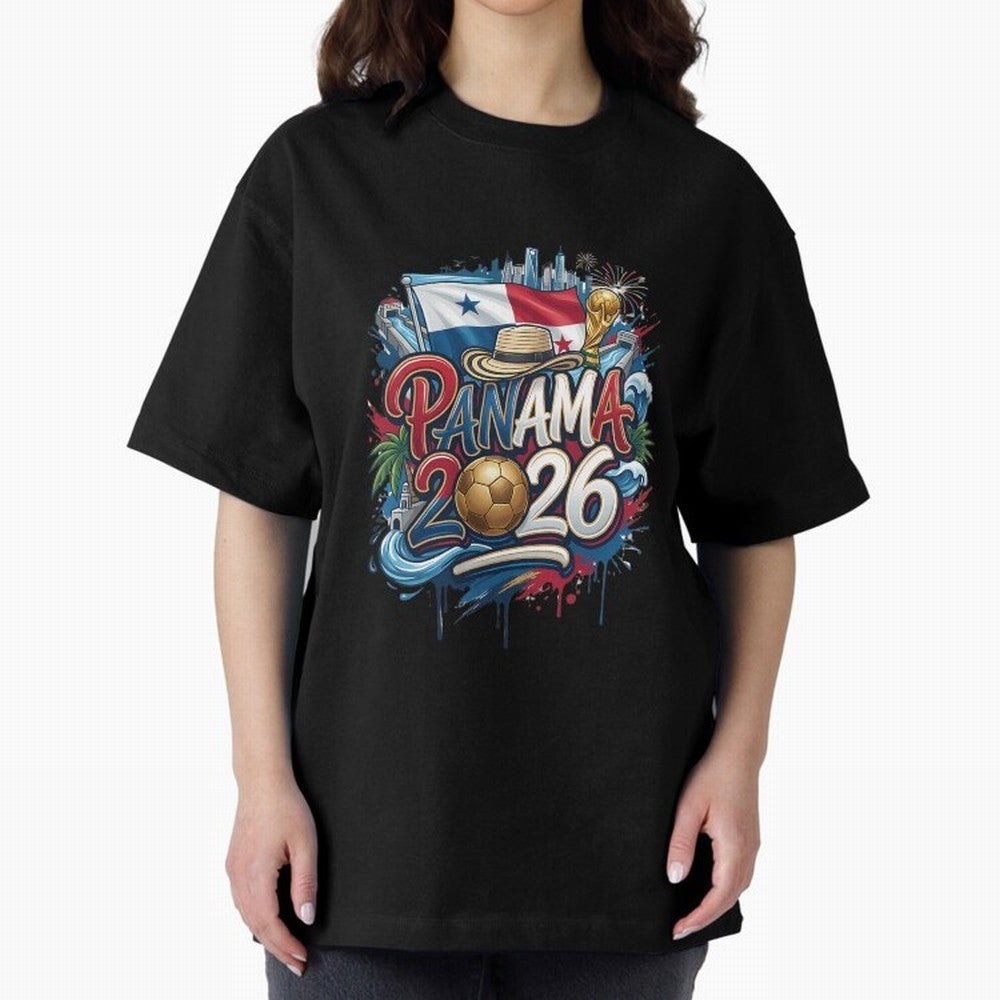 Panama World Cup 2026 Football Legacy Oversized T-Shirt Honor Football Greatness during FIFA World Cup 2026 for Fans of Messi and Cristiano Ronaldo and Spain and Netherlands, Bringing Global Supporter Spirit, Legendary Goals, National Colors and