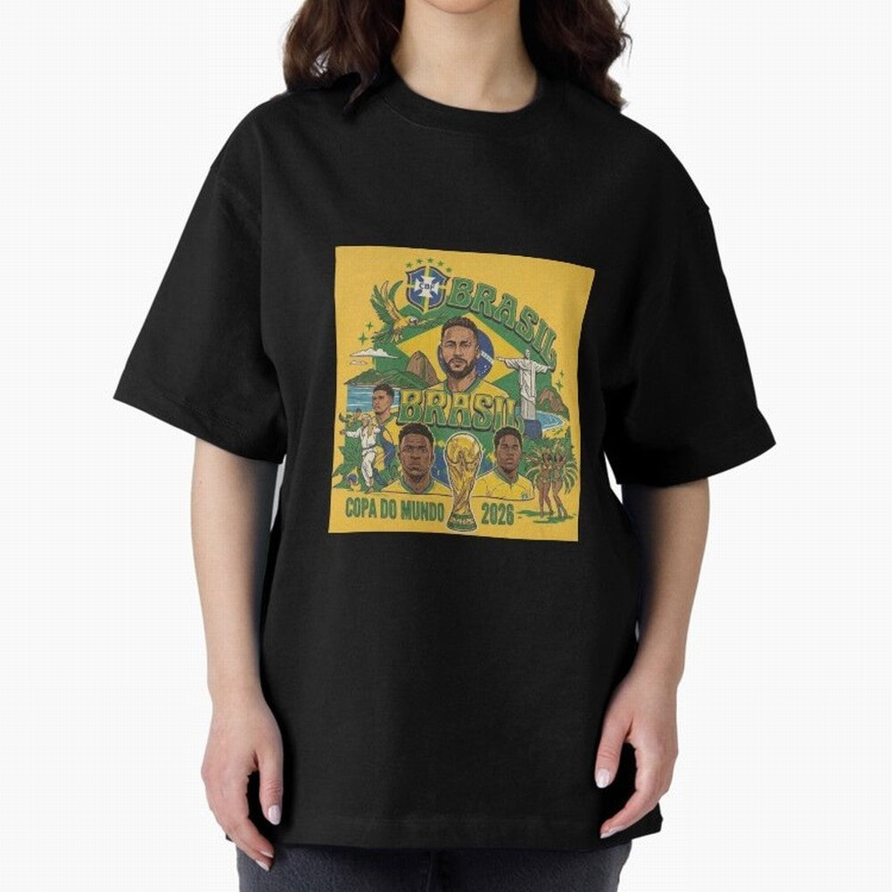 Brazil Football 2026 ¨C Retro World Cup Fan Art Oversized T-Shirt Fuel the Hype around Match Day Hype around FIFA World Cup 2026, Mbappe, England and Germany, Classic Soccer Heritage, Championship Pressure, Fan Loyalty and International Pride;