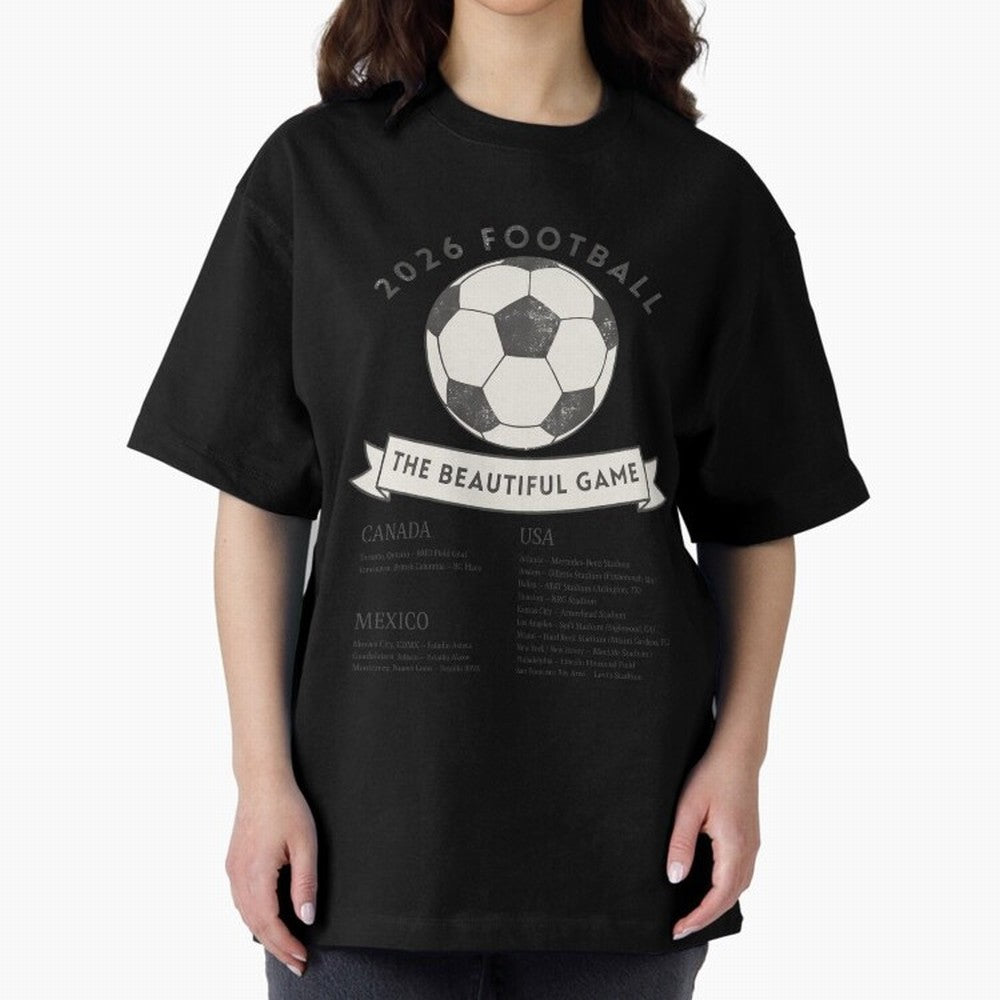 2026 Football Soccer Host Cities Beautiful Game Oversized T-Shirt Cheer through Every Moment of FIFA World Cup 2026 USA Canada Mexico for Fans of Neymar, Haaland and Cristiano Ronaldo and Portugal, Bringing Supporter Pride, Iconic Celebrations,
