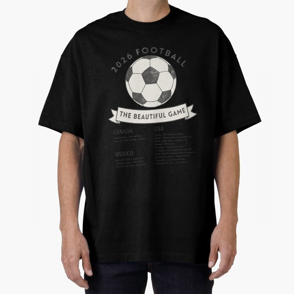2026 Football Soccer Host Cities Beautiful Game Oversized T-Shirt Cheer through Every Moment of FIFA World Cup 2026 USA Canada Mexico for Fans of Neymar, Haaland and Cristiano Ronaldo and Portugal, Bringing Supporter Pride, Iconic Celebrations,