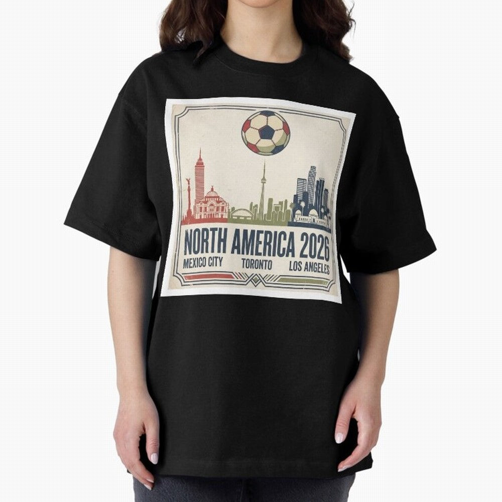 Retro North America 2026 Soccer Vintage Graphic Oversized T-Shirt Bring Champion Energy into FIFA World Cup 2026 Group Stage for Fans of Neymar, Haaland and Cristiano Ronaldo and France and Portugal, Bringing Football History, Final Match Energy,
