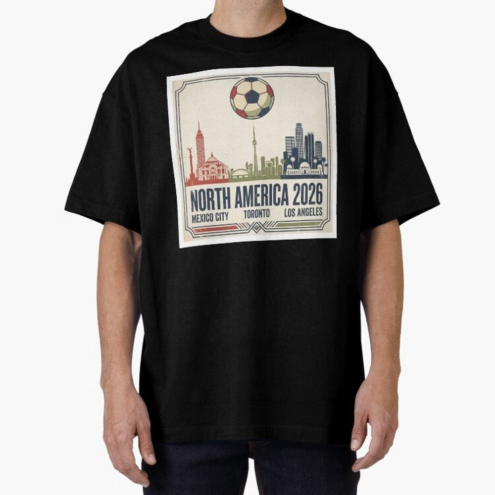 Retro North America 2026 Soccer Vintage Graphic Oversized T-Shirt Bring Champion Energy into FIFA World Cup 2026 Group Stage for Fans of Neymar, Haaland and Cristiano Ronaldo and France and Portugal, Bringing Football History, Final Match Energy,