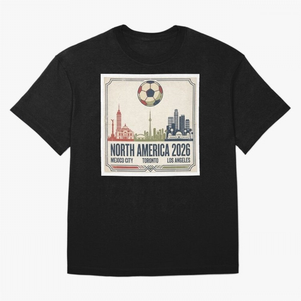 Retro North America 2026 Soccer Vintage Graphic Oversized T-Shirt Bring Champion Energy into FIFA World Cup 2026 Group Stage for Fans of Neymar, Haaland and Cristiano Ronaldo and France and Portugal, Bringing Football History, Final Match Energy,