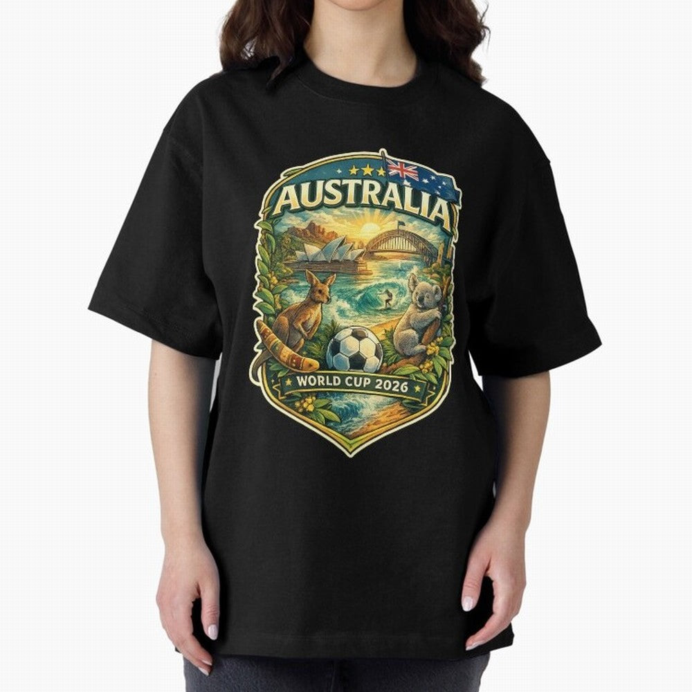 Australia FIFA World Cup 2026 Sydney Opera House Outback Kangaroo Coast Oversized T-Shirt Bring Match Day Fire to Match Day Hype around FIFA World Cup 2026 USA Canada Mexico, CR7 and Messi, Spain, Global Supporter Spirit, Legendary Goals, National