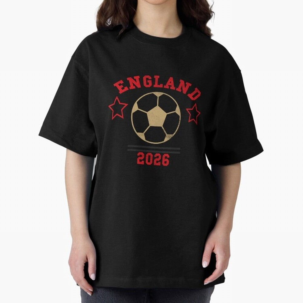 England ¡ª Vintage Soccer Tee Oversized T-Shirt Bring Legendary Rivalry Energy to FIFA World Cup 2026 for Fans of CR7 and Germany, Bringing Vintage Soccer Flavor, Modern Football Stars, National Flags and Final Night Emotion; Ideal for Football
