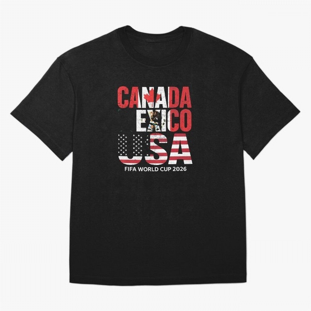 United 2026 World Cup - Canada, Mexico, USA Flags T-Shirt_83138002 Oversized T-Shirt Celebrate Fan Culture around FIFA World Cup 2026 for Fans of Haaland and Mbappe and Argentina, Bringing Tournament Hype, Historic Matchups, Family Viewing Parties
