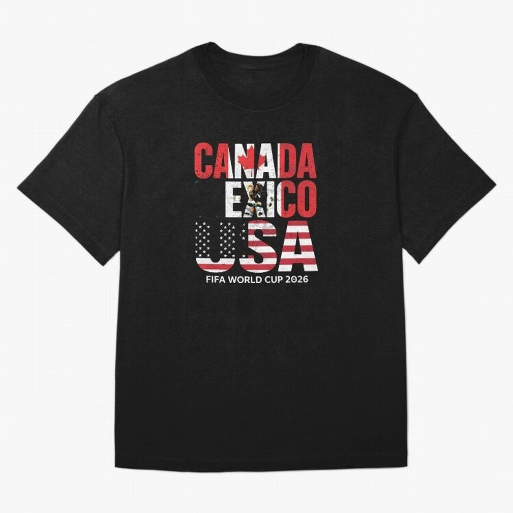 United 2026 World Cup - Canada, Mexico, USA Flags T-Shirt_83138002 Oversized T-Shirt Experience the Global Stage of Match Day Hype around FIFA World Cup 2026 USA Canada Mexico, Messi, Neymar and Mbappe, France, Fan Favorite Moments, National Team
