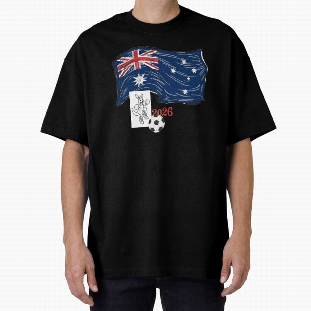 Australia 2026 Soccer Pride - Boxing Kangaroo & Dynamic Waving Flag. Oversized T-Shirt Support Your Favorite Stars during FIFA World Cup 2026 Spirit, Filled with Argentina, France and Brazil, Neymar, Haaland and Cristiano Ronaldo, Tournament Hype,
