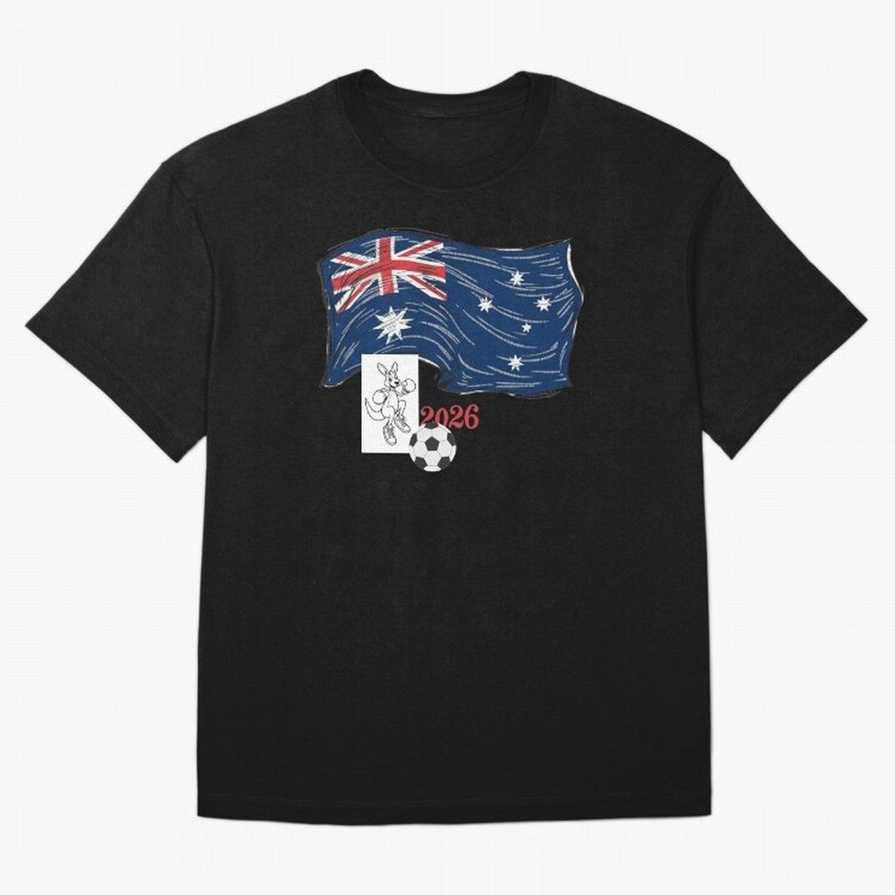 Australia 2026 Soccer Pride - Boxing Kangaroo & Dynamic Waving Flag. Oversized T-Shirt Support Your Favorite Stars during FIFA World Cup 2026 Spirit, Filled with Argentina, France and Brazil, Neymar, Haaland and Cristiano Ronaldo, Tournament Hype,