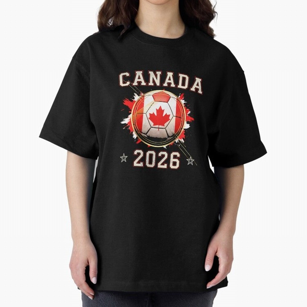 Front Print Canada Soccer World Cup 2026 - Canadian Fan Gift T-Shirt_84561562 Oversized T-Shirt Honor Champions and Dreams in Global Football Passion for FIFA World Cup 2026 Group Stage, with Messi, CR7 and Mbappe, Brazil, Portugal and Argentina,