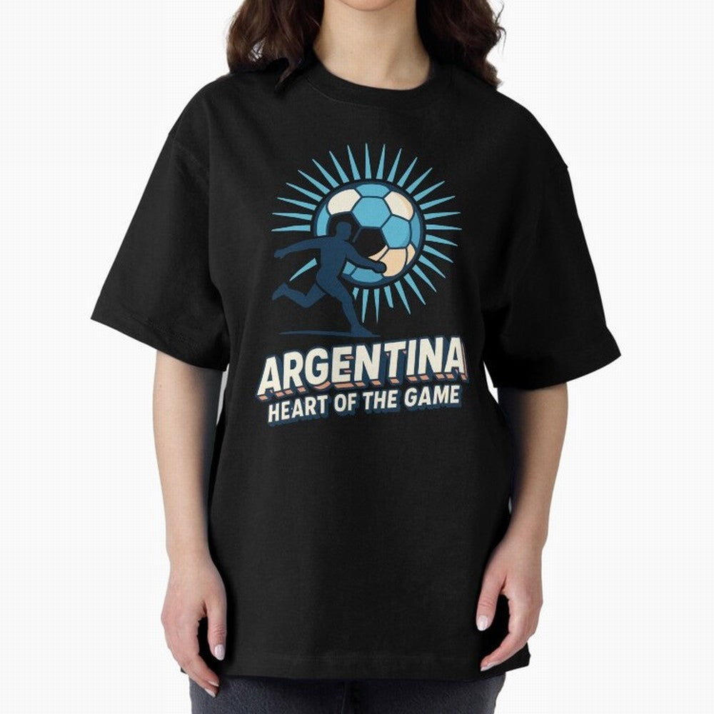 Argentina Heart of the Game ¨C Retro Soccer Fan Design Oversized T-Shirt Share the Excitement of Match Day Hype around FIFA World Cup 2026 USA Canada Mexico, Messi, Germany, Football Festival Excitement, Trophy Ambitions, Country Rivalries and Star