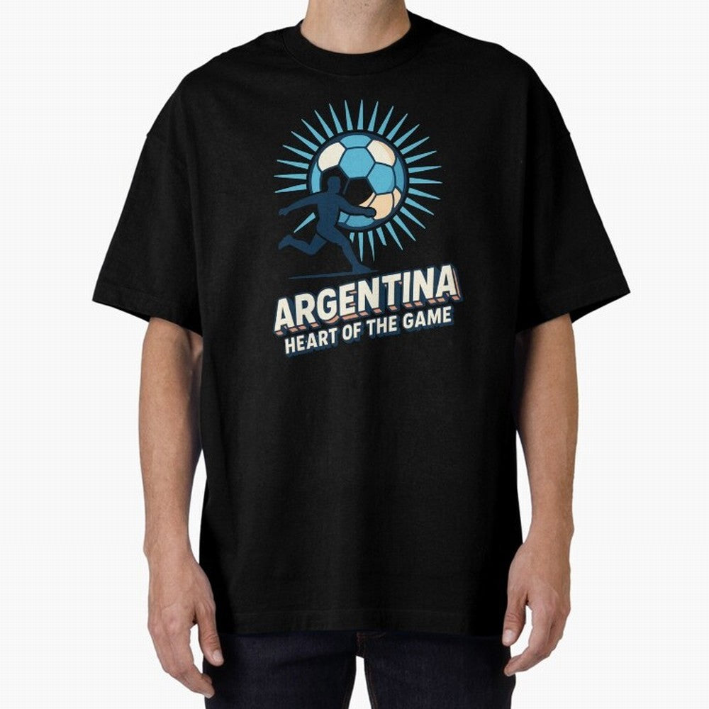 Argentina Heart of the Game ¨C Retro Soccer Fan Design Oversized T-Shirt Share the Excitement of Match Day Hype around FIFA World Cup 2026 USA Canada Mexico, Messi, Germany, Football Festival Excitement, Trophy Ambitions, Country Rivalries and Star