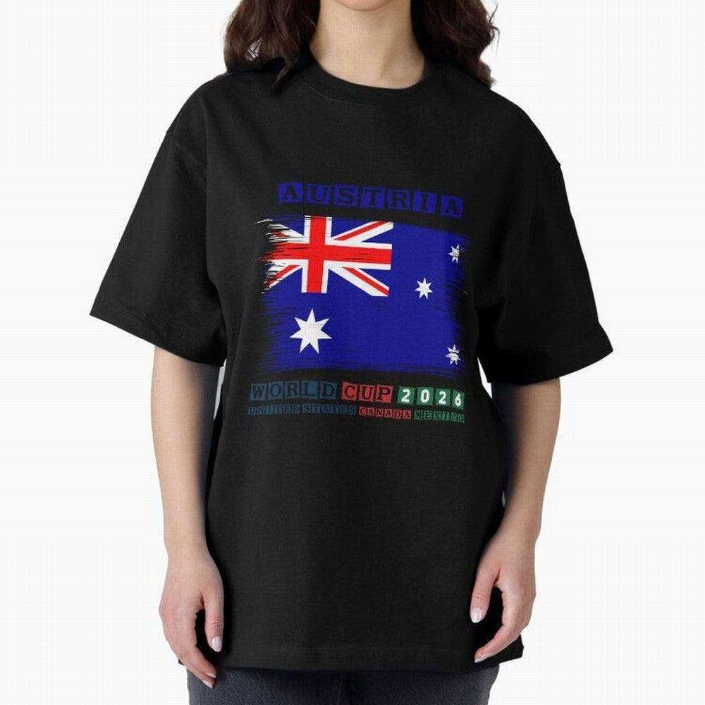 AUSTRIA WORLD CUP 2026 Oversized T-Shirt Share Global Football Passion for FIFA World Cup 2026, Celebrating Neymar, England, France and Netherlands, Championship Spirit, Famous Goals, Roaring Crowds and International Football Unity; Created for