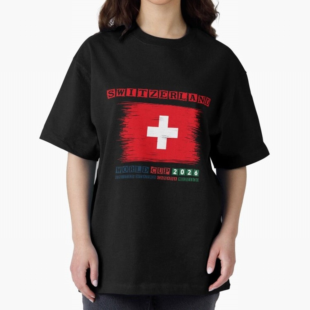 SWETZERLAND WORLD CUP 2026 Oversized T-Shirt Bring International Match Energy to Match Day Hype around FIFA World Cup 2026 Group Stage, Haaland, Argentina and Brazil, Supporter Pride, Iconic Celebrations, Legendary Names and Global Match Day