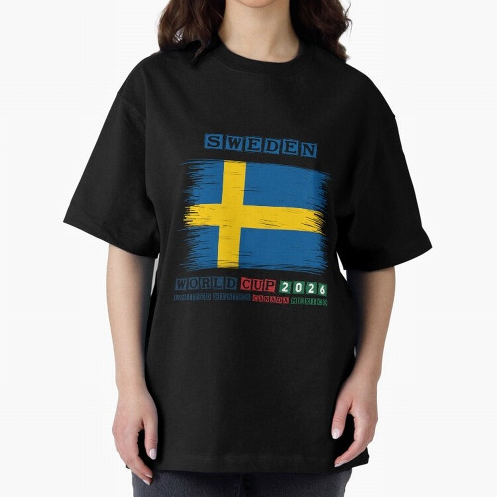 SWEDEN WORLD CUP 2026 Oversized T-Shirt Fuel FIFA World Cup 2026 USA Canada Mexico for Fans of Messi and Spain and Netherlands, Bringing Sports Nostalgia, International Competition, Famous Players and Unforgettable Victories; Perfect for People Who