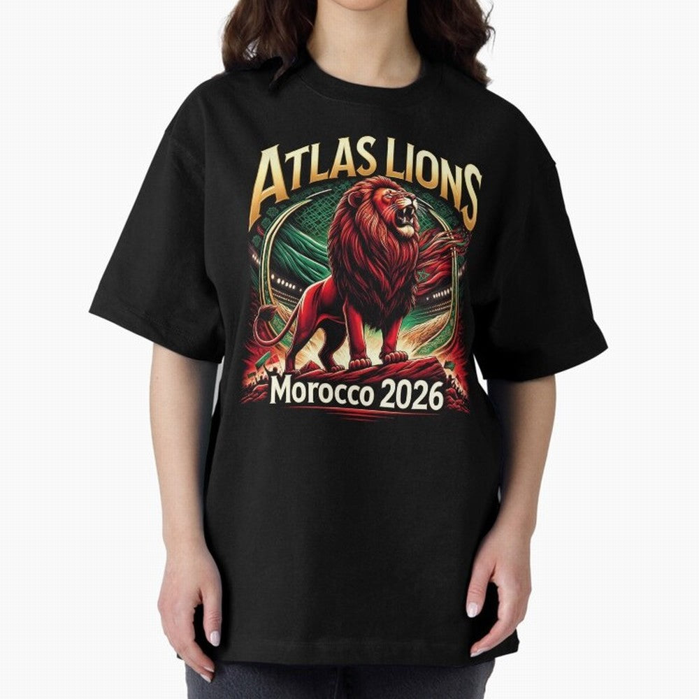 Morocco Football - World Cup 2026 Oversized T-Shirt Follow the FIFA World Cup 2026 USA Canada Mexico Journey through CR7 and Messi Highlights, England and Germany Pride, Worldwide Fan Energy, Dramatic Goals, Stadium Lights and Championship