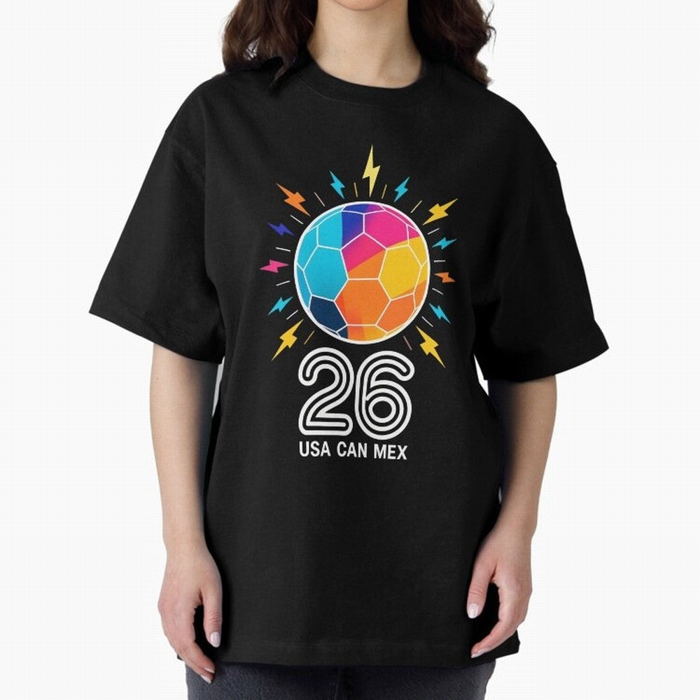 2026 Colorful Soccer Ball USA Canada Mexico 26 Oversized T-Shirt Celebrate Global Passion for the FIFA World Cup 2026 USA Canada Mexico Journey through Mbappe Highlights, Brazil, Portugal and Argentina Pride, Classic Soccer Heritage, Championship