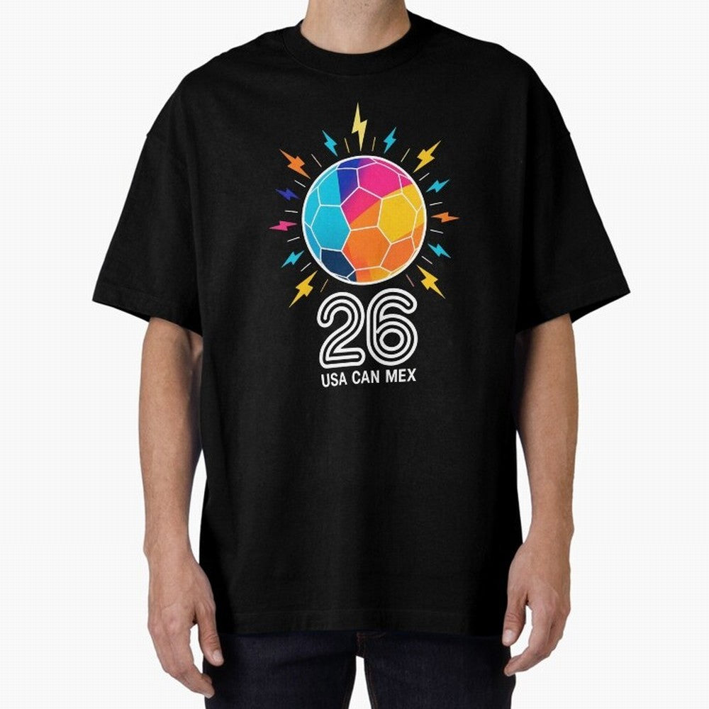 2026 Colorful Soccer Ball USA Canada Mexico 26 Oversized T-Shirt Celebrate Global Passion for the FIFA World Cup 2026 USA Canada Mexico Journey through Mbappe Highlights, Brazil, Portugal and Argentina Pride, Classic Soccer Heritage, Championship