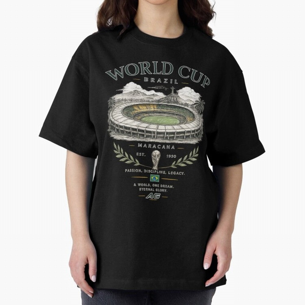 Brazil World Cup Maracana Streetwear Oversized T-Shirt Live for the Drama of Global Football Passion for FIFA World Cup 2026 Group Stage, Capturing Messi, CR7 and Mbappe, Portugal, Spain and Germany, Match Day Excitement, Supporter Culture, Golden