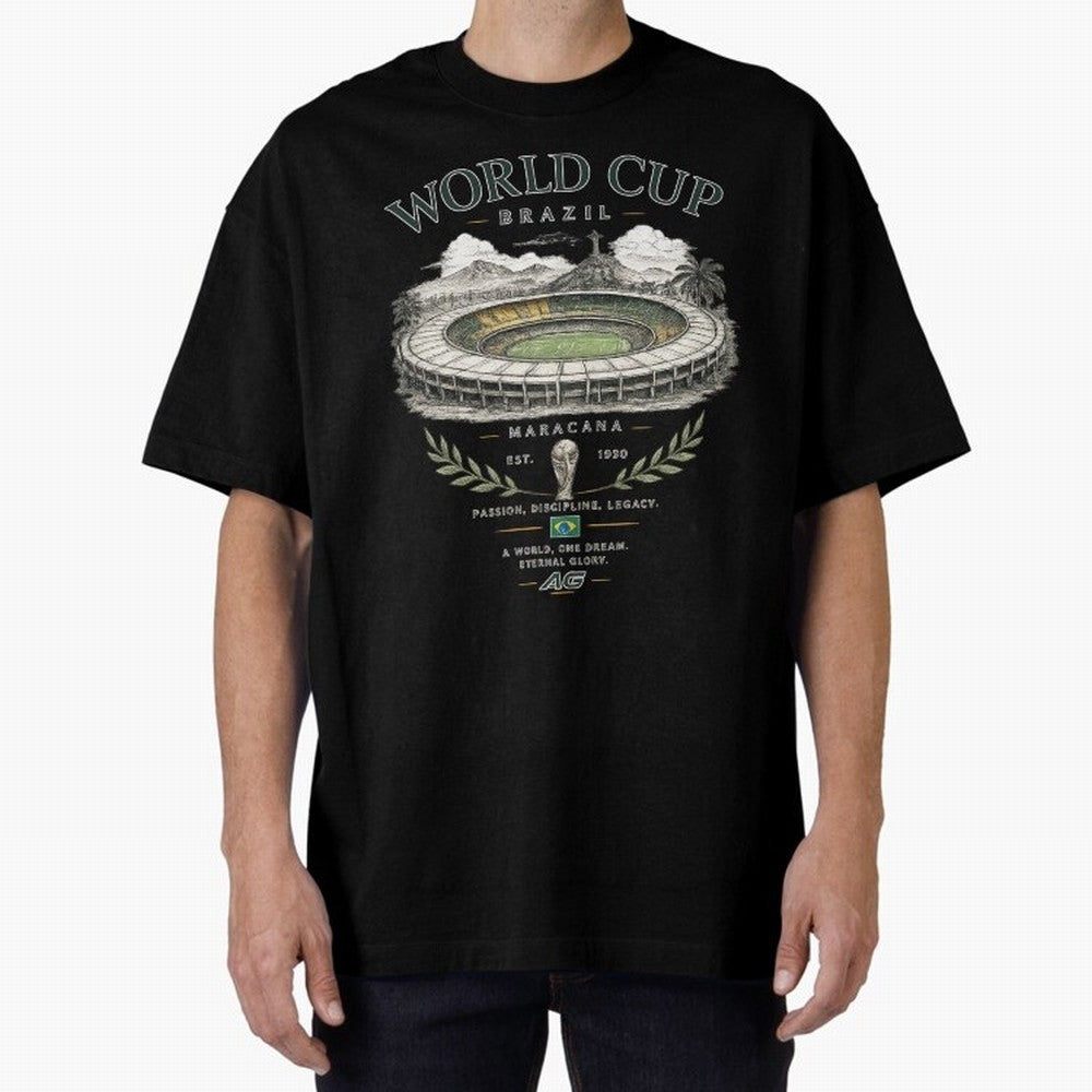 Brazil World Cup Maracana Streetwear Oversized T-Shirt Live for the Drama of Global Football Passion for FIFA World Cup 2026 Group Stage, Capturing Messi, CR7 and Mbappe, Portugal, Spain and Germany, Match Day Excitement, Supporter Culture, Golden