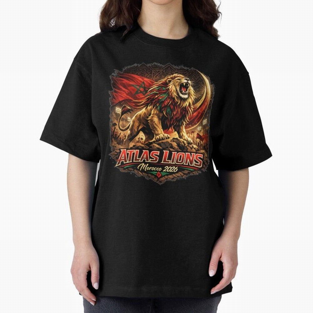 Morocco Football Fan - Atlas Lions Oversized T-Shirt Show Your Stadium Side during Match Day Hype around FIFA World Cup 2026, Messi and Cristiano Ronaldo, Argentina and Brazil, Stadium Memories, Football Loyalty, International Chants and