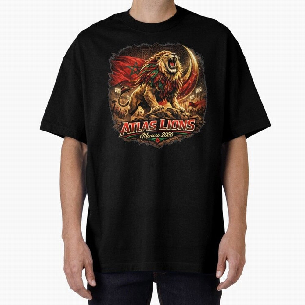 Morocco Football Fan - Atlas Lions Oversized T-Shirt Show Your Stadium Side during Match Day Hype around FIFA World Cup 2026, Messi and Cristiano Ronaldo, Argentina and Brazil, Stadium Memories, Football Loyalty, International Chants and