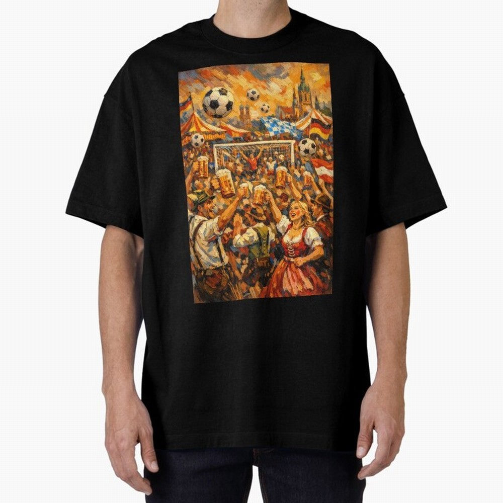 Festival Celebration with Soccer and Beer Oversized T-Shirt Honor FIFA World Cup 2026 Group Stage Driven by Messi and Cristiano Ronaldo, England Energy, Retro Football Energy, Iconic Rivalries, Trophy Chase Drama and Stadium Atmosphere; Ideal for