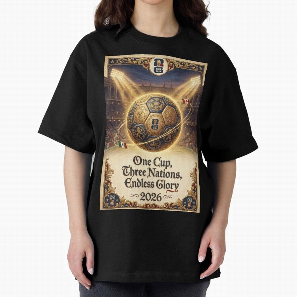 FIFA World Cup 2026 Poster Oversized T-Shirt Show Up for the Glory of FIFA World Cup 2026 for Fans of Messi and England, Bringing Stadium Chants, National Pride, Trophy Dreams and Unforgettable Football Memories; Perfect for Fans, Collectors,