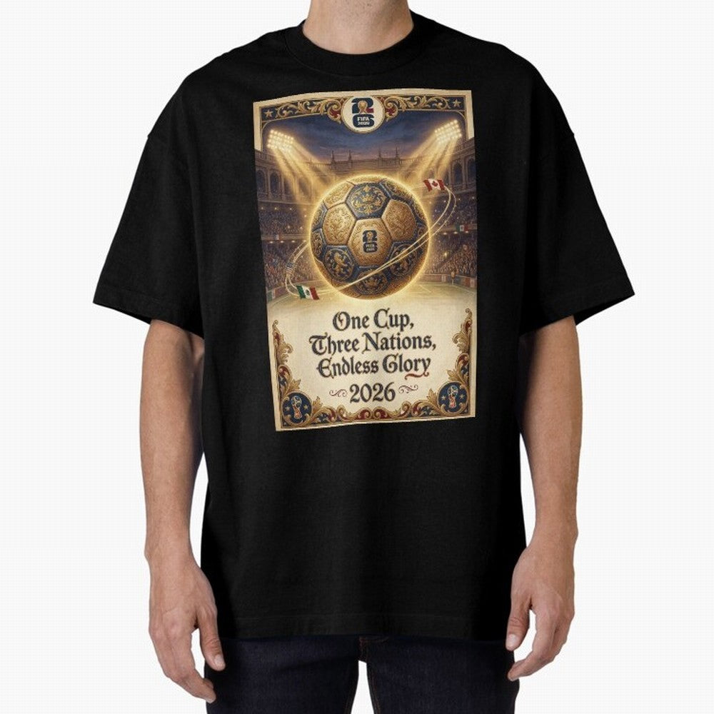 FIFA World Cup 2026 Poster Oversized T-Shirt Show Up for the Glory of FIFA World Cup 2026 for Fans of Messi and England, Bringing Stadium Chants, National Pride, Trophy Dreams and Unforgettable Football Memories; Perfect for Fans, Collectors,