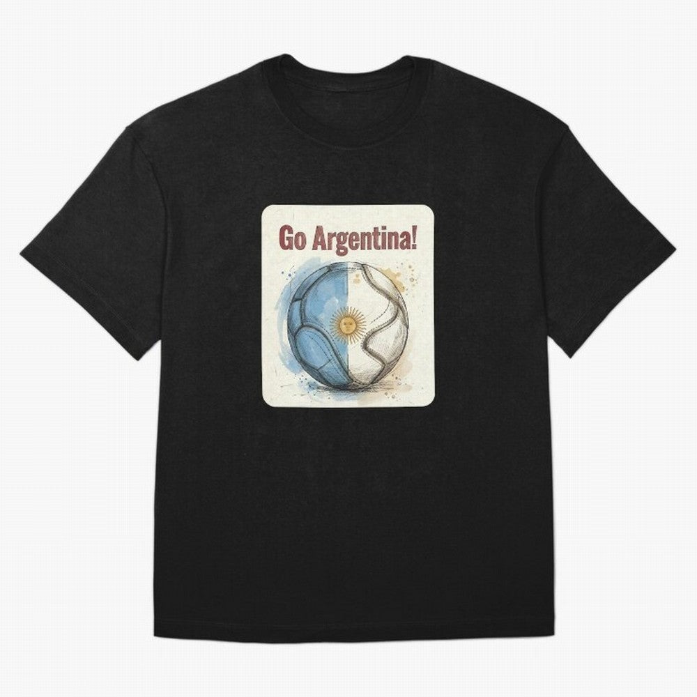 Go Argentina Soccer Ball Flag | Argentinian Football Fan Graphic Tee Oversized T-Shirt Turn Every Weekend Toward FIFA World Cup 2026 for Fans of Mbappe and Brazil, Bringing Sports Nostalgia, International Competition, Famous Players and