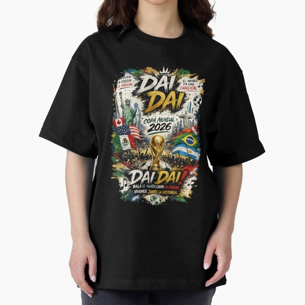 DAI DAI DESIGN FIFA 2026 Oversized T-Shirt Celebrate the Road through FIFA World Cup 2026 Driven by Mbappe and Neymar, Argentina, France and Brazil Energy, Match Day Excitement, Supporter Culture, Golden Goals and Global Football Passion; Created