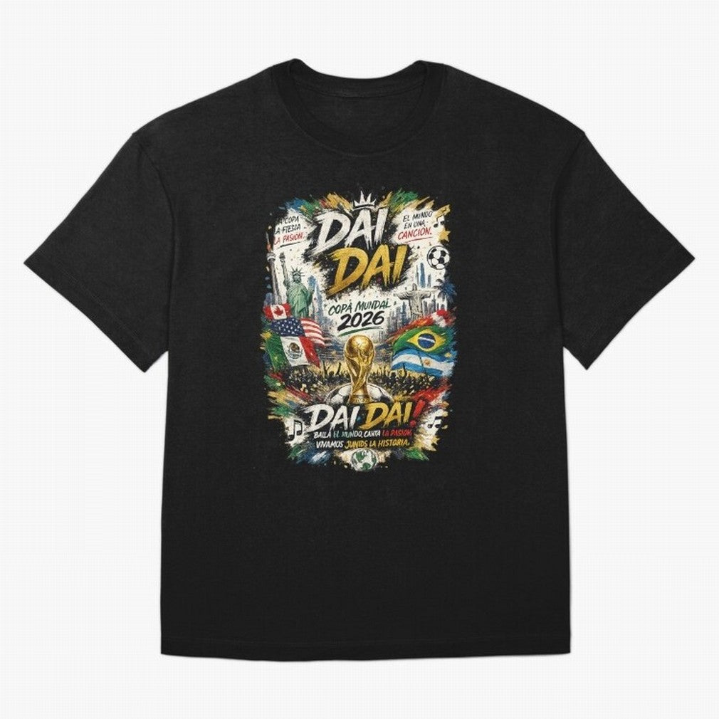 DAI DAI DESIGN FIFA 2026 Oversized T-Shirt Celebrate the Road through FIFA World Cup 2026 Driven by Mbappe and Neymar, Argentina, France and Brazil Energy, Match Day Excitement, Supporter Culture, Golden Goals and Global Football Passion; Created